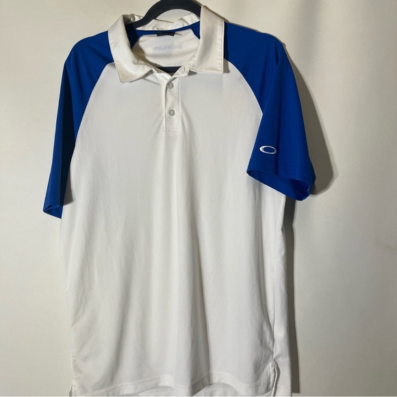 Oakley Blue and White Polo Shirt Sporty Design - Picture 1 of 6